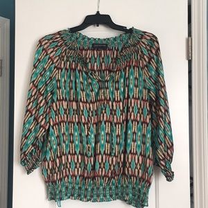 Jones New York Blouse Multi Color Tan and Green